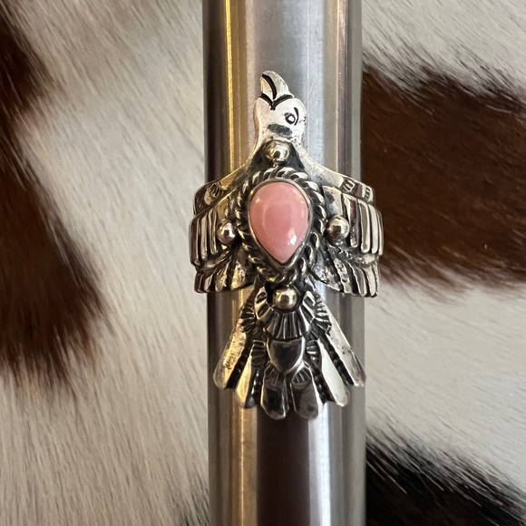 ❤️ Queen Pink Conch Navajo Thunderbird Statement Sterling Ring Size 7.5 - 10.5 G - Picture 7 of 14